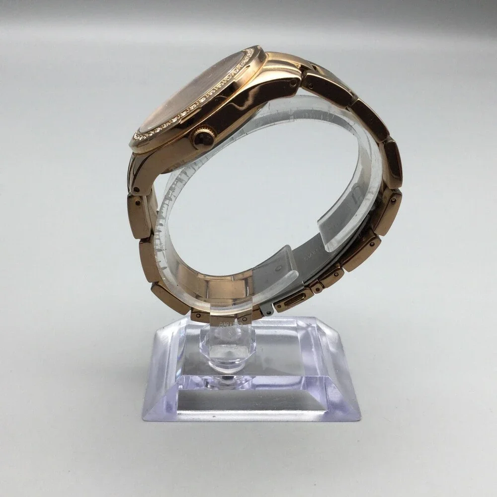 Relic Womens 37mm Gold Tone Watch Crystals Day Date Stainless New Battery 6.5